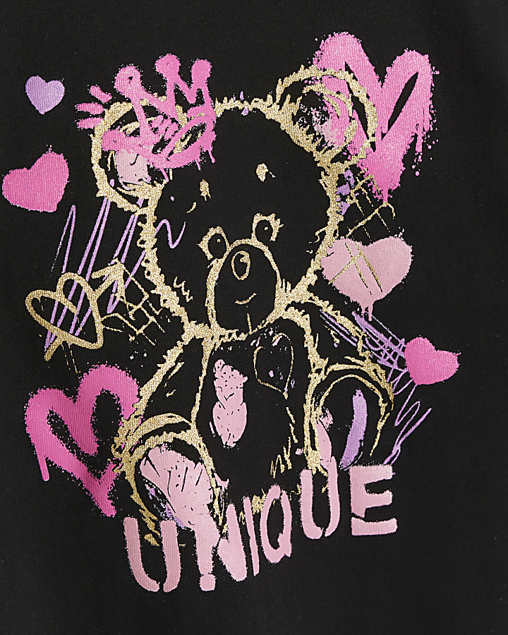 Mini girls black bear graphic t-shirt set