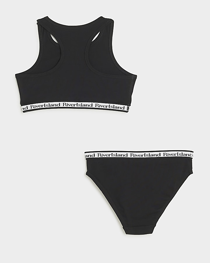 Girls Black RI Crop Top And Brief Set