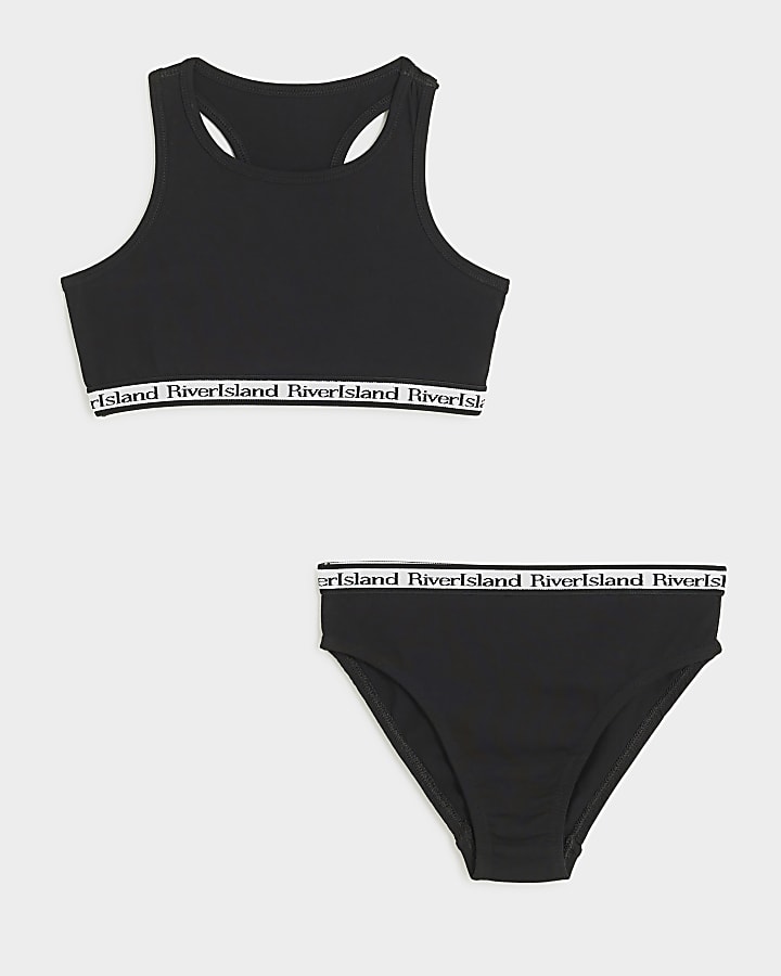 Girls Black RI Crop Top And Brief Set