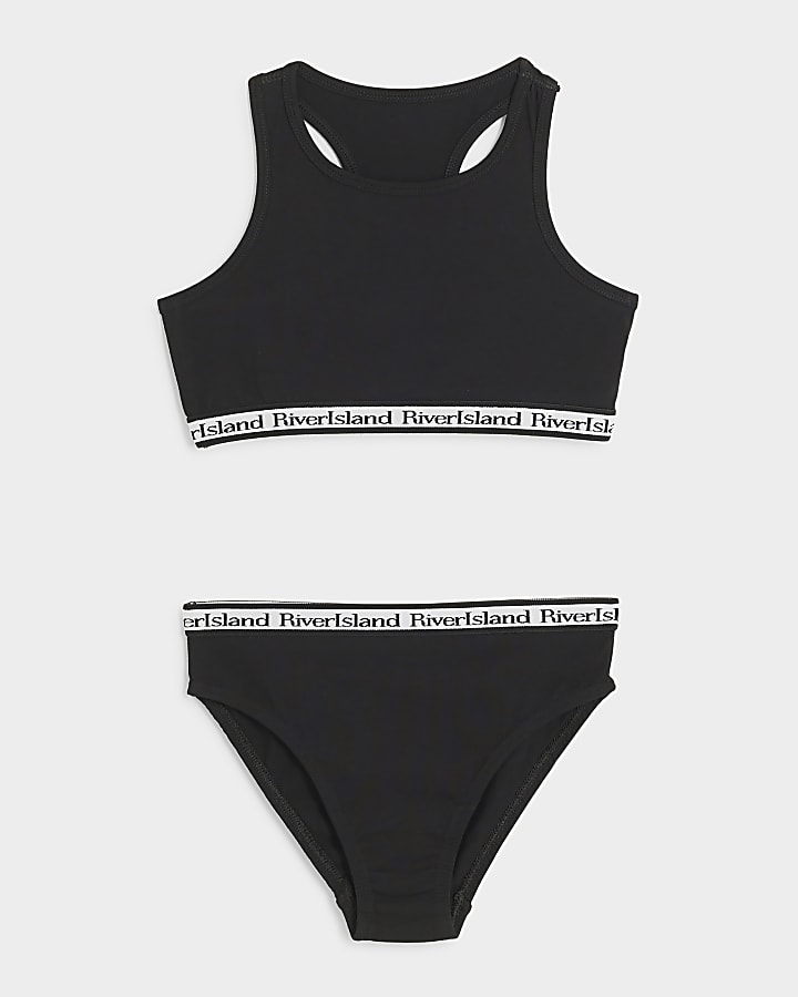 Girls Black RI Crop Top And Brief Set