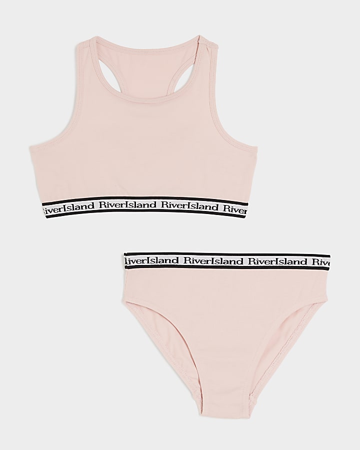 Girls Pink Crop Top And Brief Set