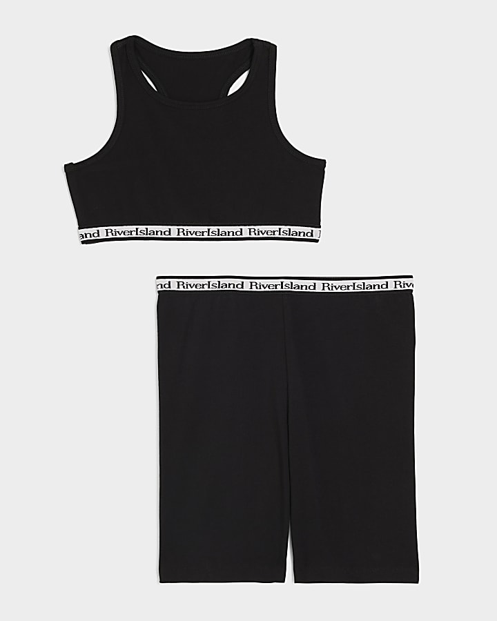 Girls Black Crop Top And Cycle Shorts Set River Island