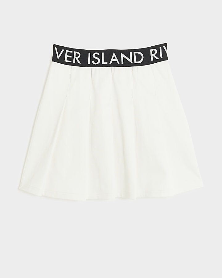 Girls white RI waistband pleated skirt