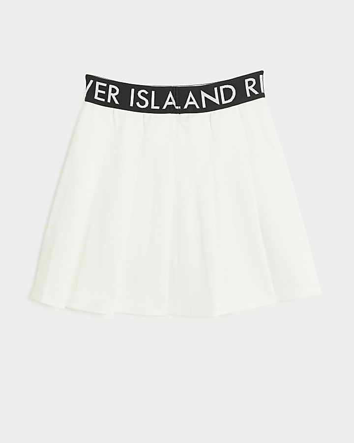 Girls white RI waistband pleated skirt