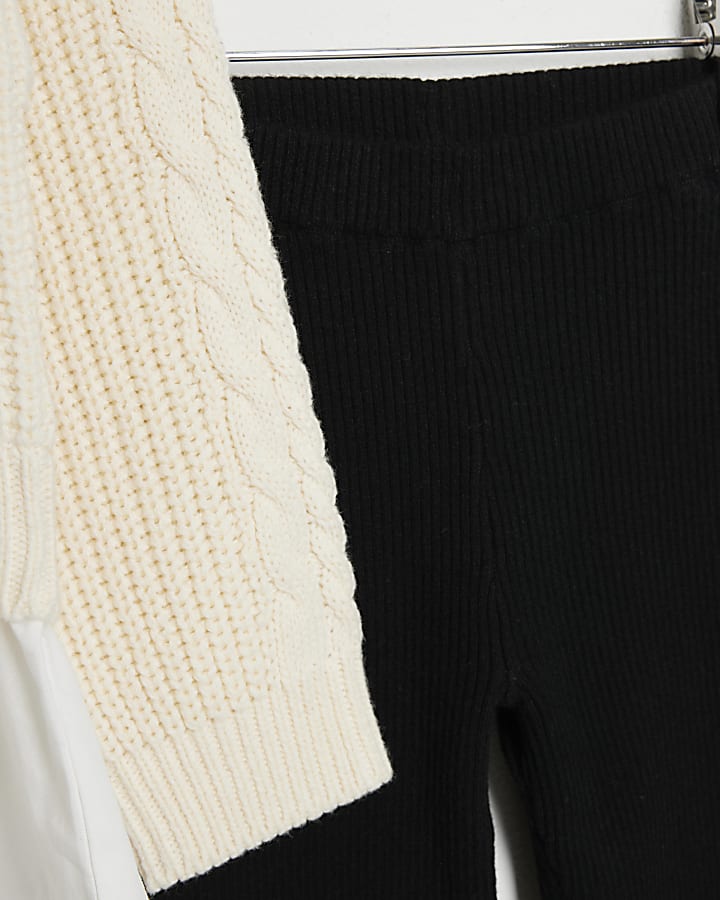 Mini girls beige cable cardigan hybrid set