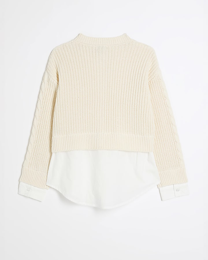 Girls beige cable cardigan hybrid top