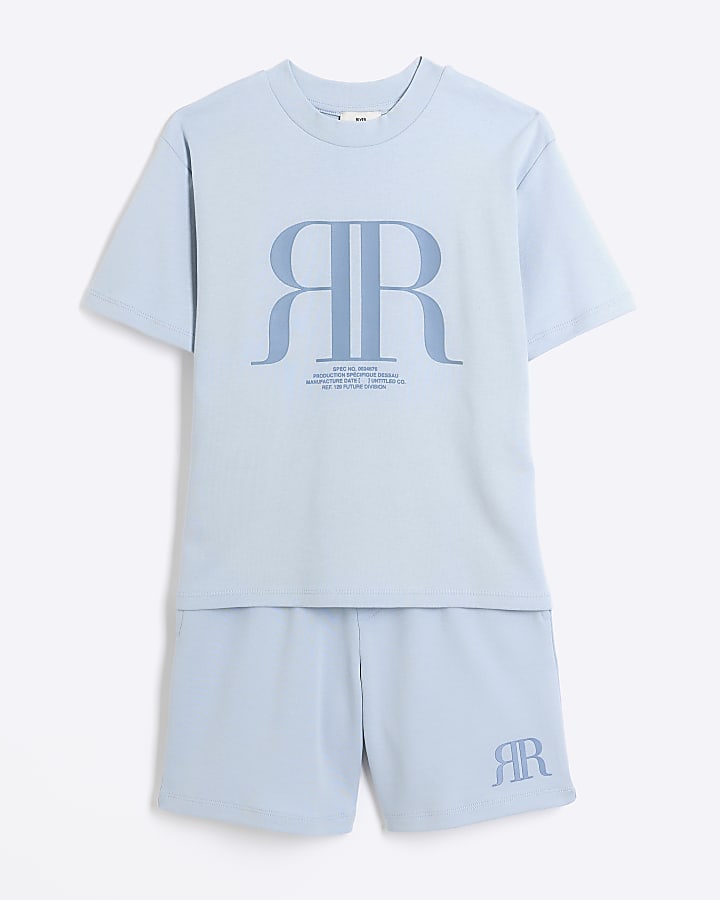 Boys blue embossed graphic t-shirt set