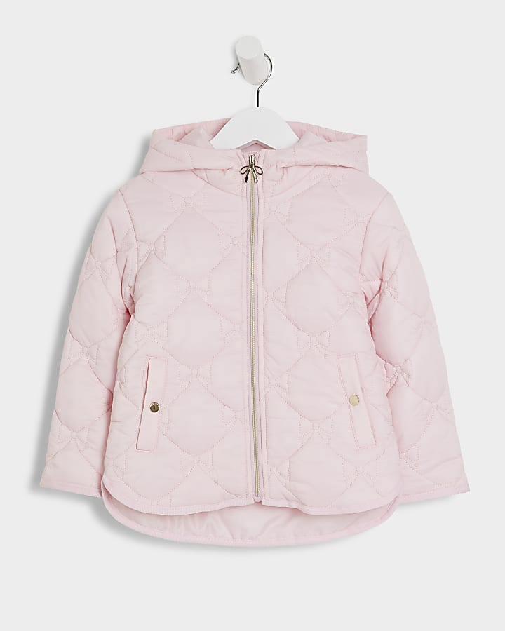 Mini girls pink zip up padded jacket