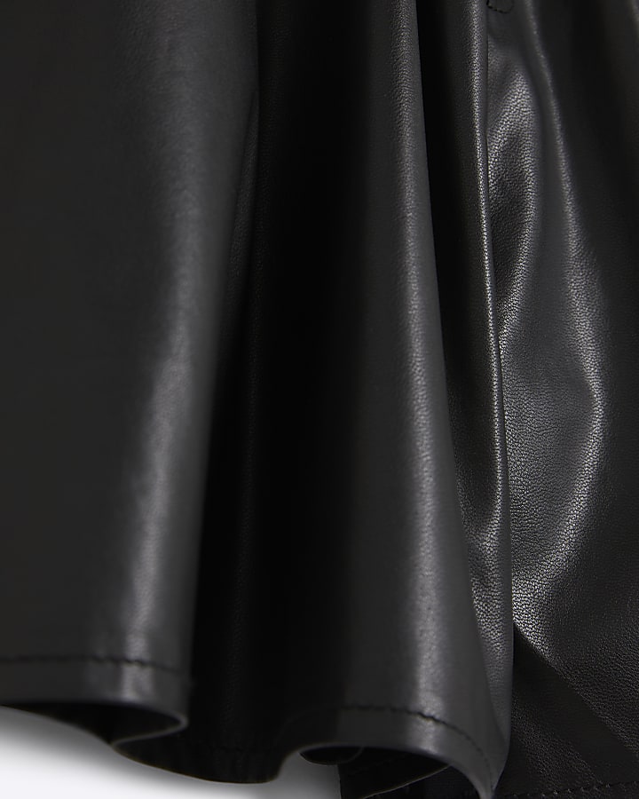 Girls black faux leather elasticated shorts