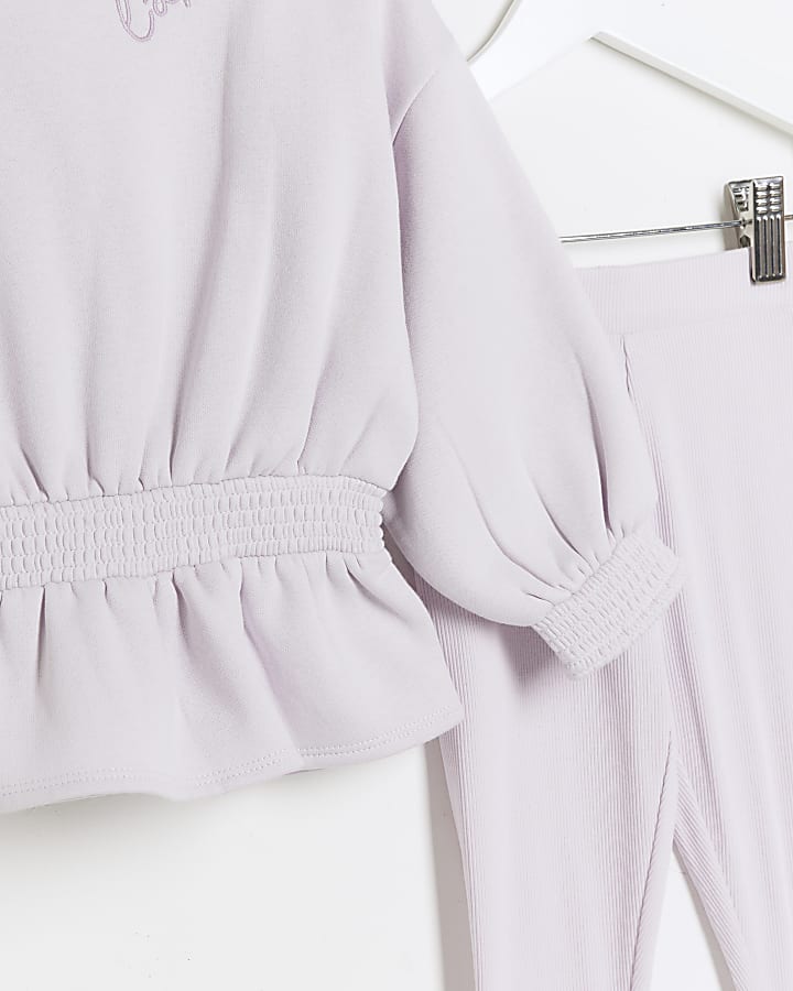 Mini girls purple peplum sweatshirt set