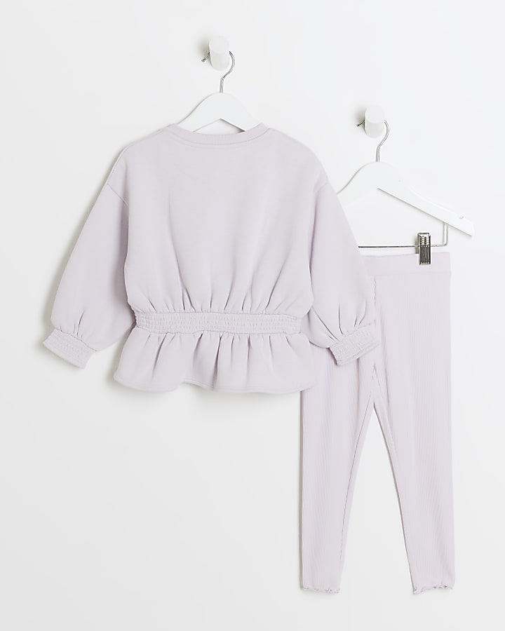 Mini girls purple peplum sweatshirt set