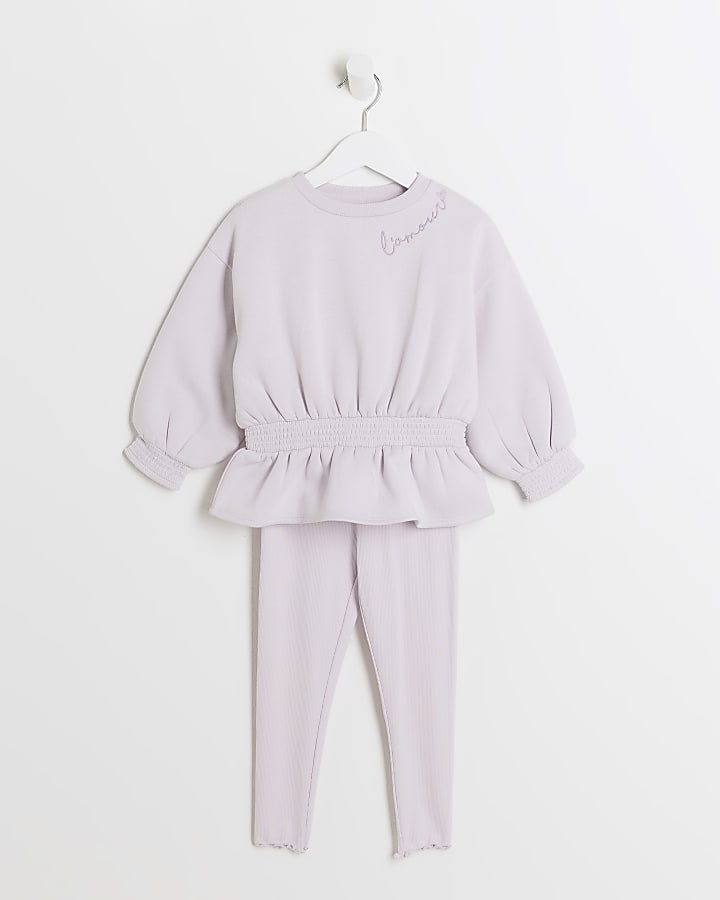 Mini girls purple peplum sweatshirt set