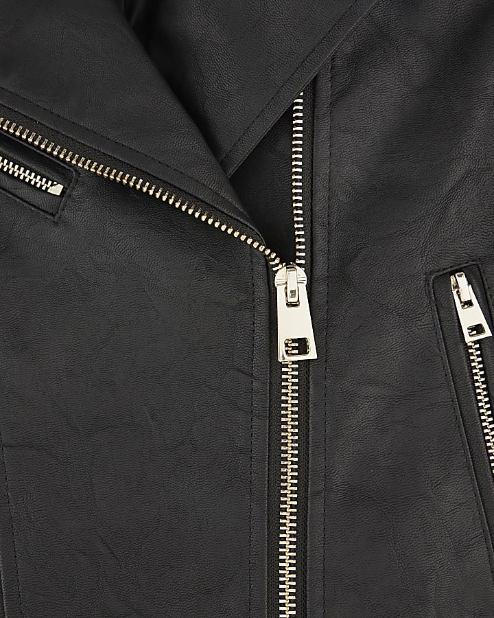 Girls Black Faux Leather Biker Jacket