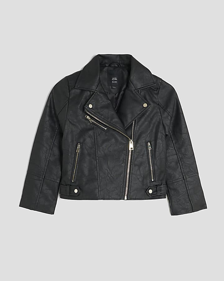 Girls Black Faux Leather Biker Jacket