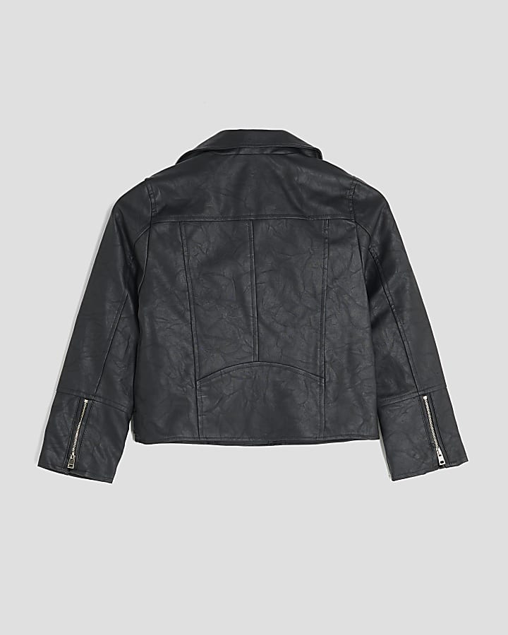 Girls Black Faux Leather Biker Jacket