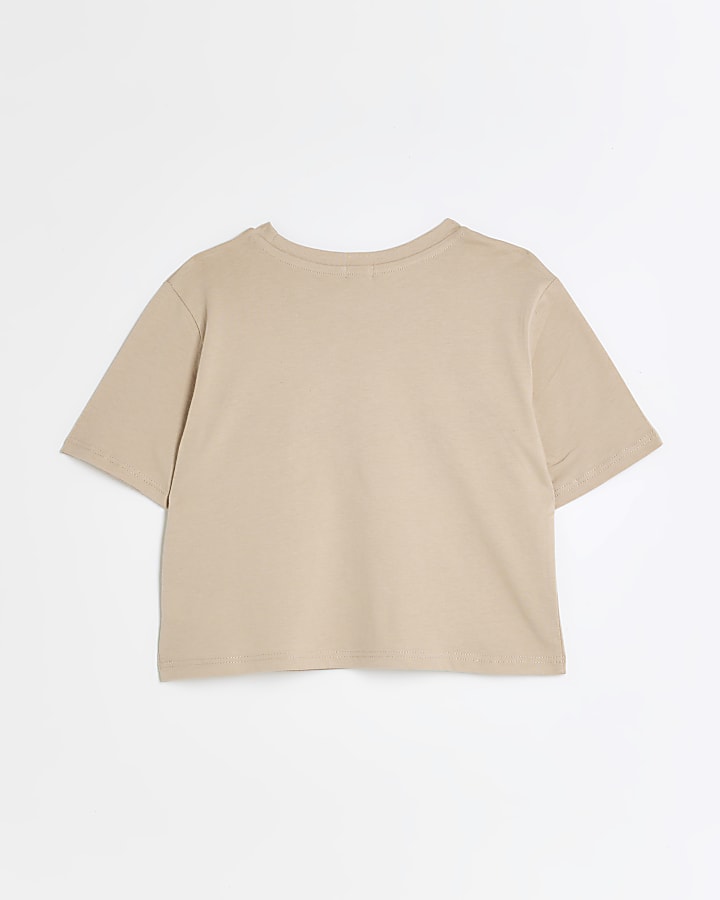 Girls beige embellished eyelash t-shirt