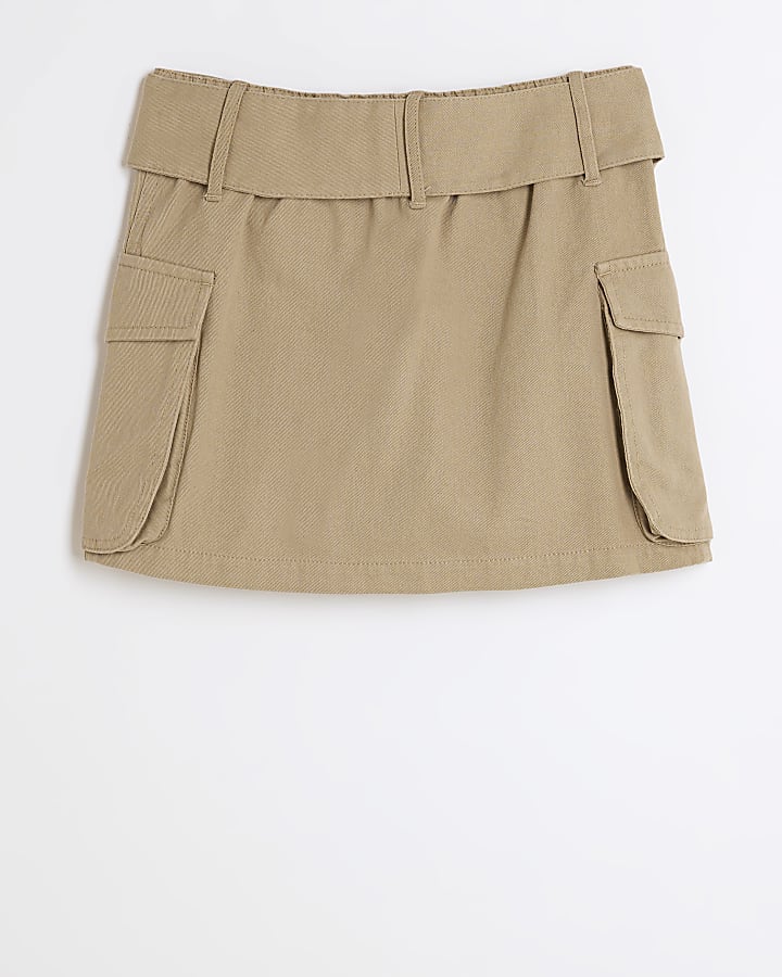 Girls beige cargo mini skirt