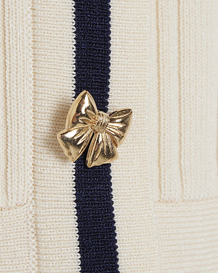 Mini girls cream ribbed polo dress