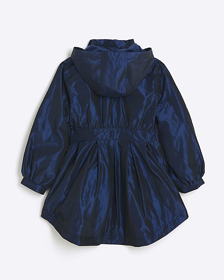 Girls navy elasticated waist hooded rain coat