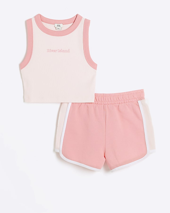 Girls coral RI tank and shorts set