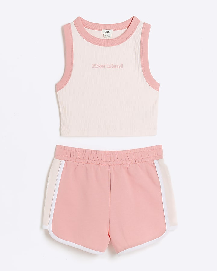 Girls coral RI tank and shorts set