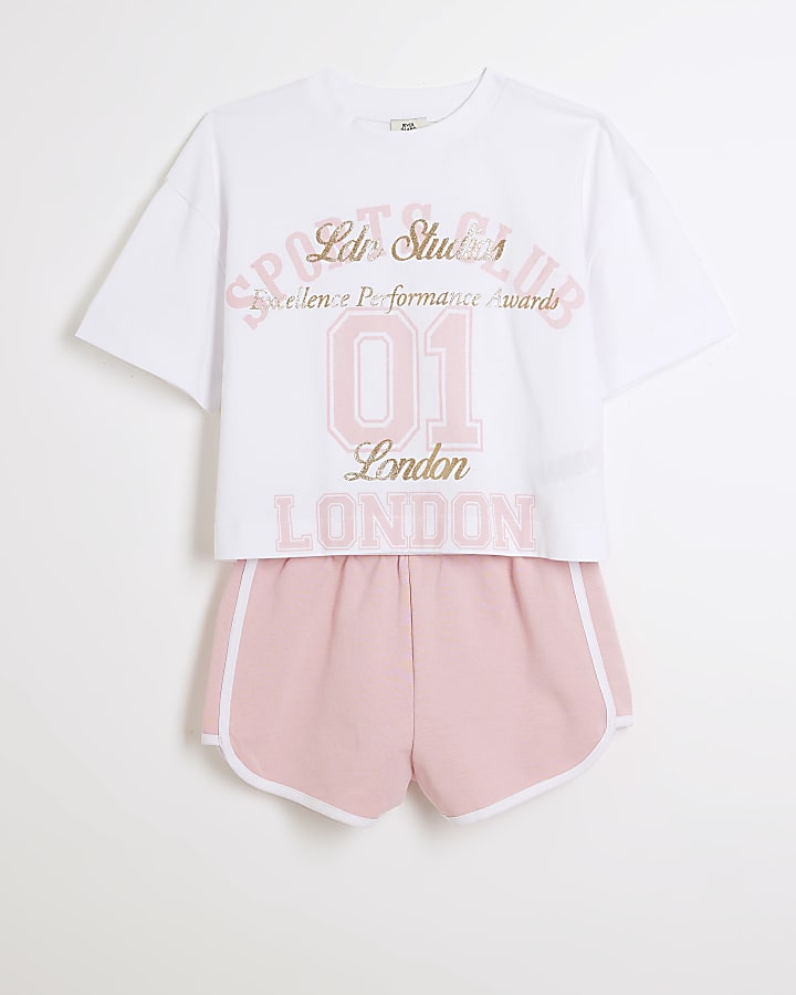 Girls pink glitter t-shirt and shorts set