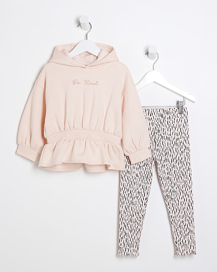 Mini girls pink peplum hoodie set River Island