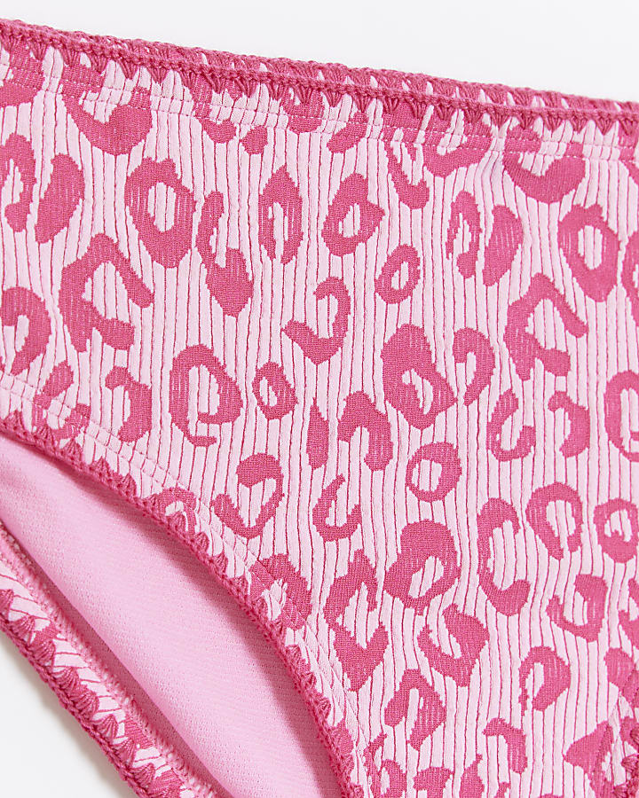 Girls pink textured leopard print bikini set