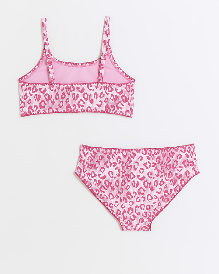 Girls pink textured leopard print bikini set