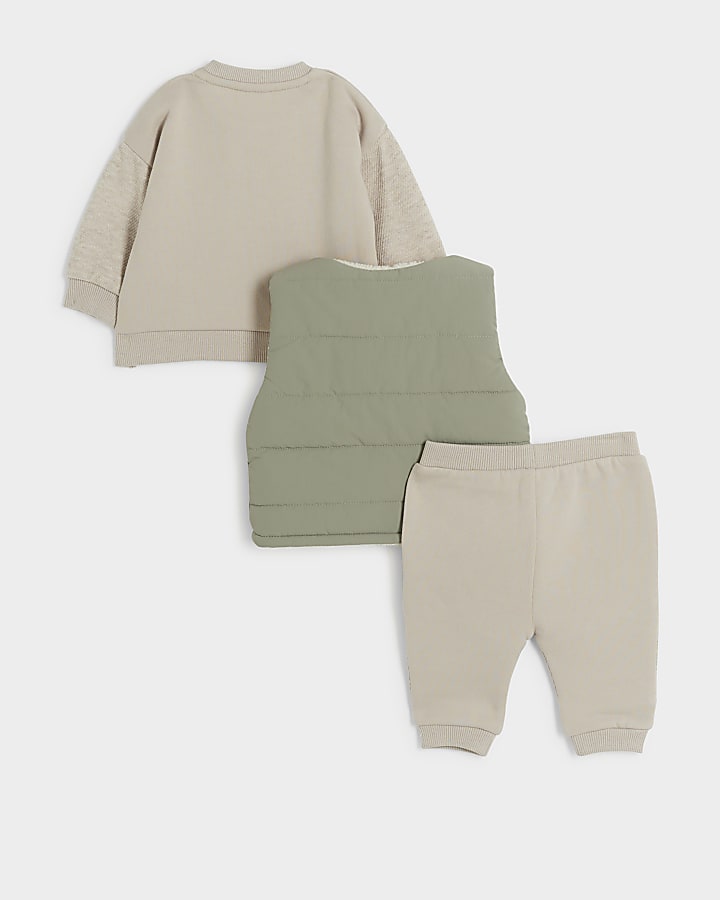 Baby boys khaki padded gilet 3 piece set