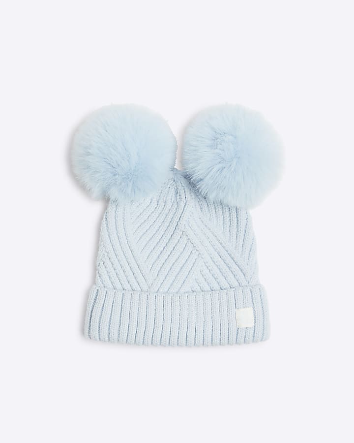 Baby knit pom pom beanie hat