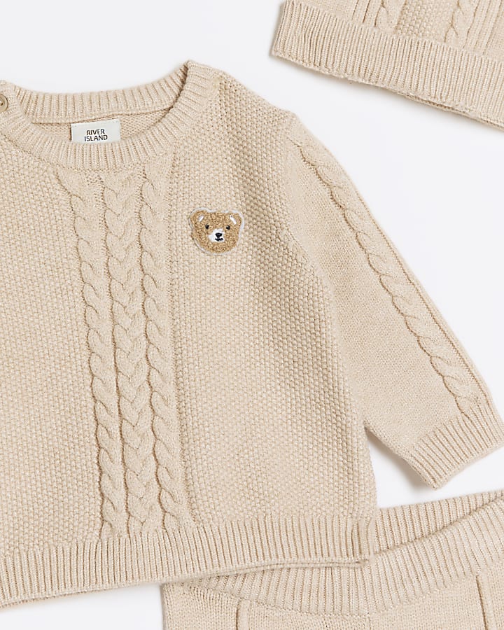 Baby beige cable knit jumper 3 piece set