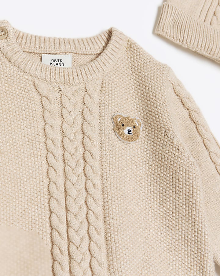 Baby beige cable knit jumper 3 piece set