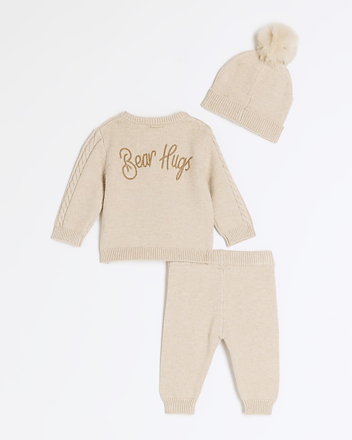 Baby beige cable knit jumper 3 piece set