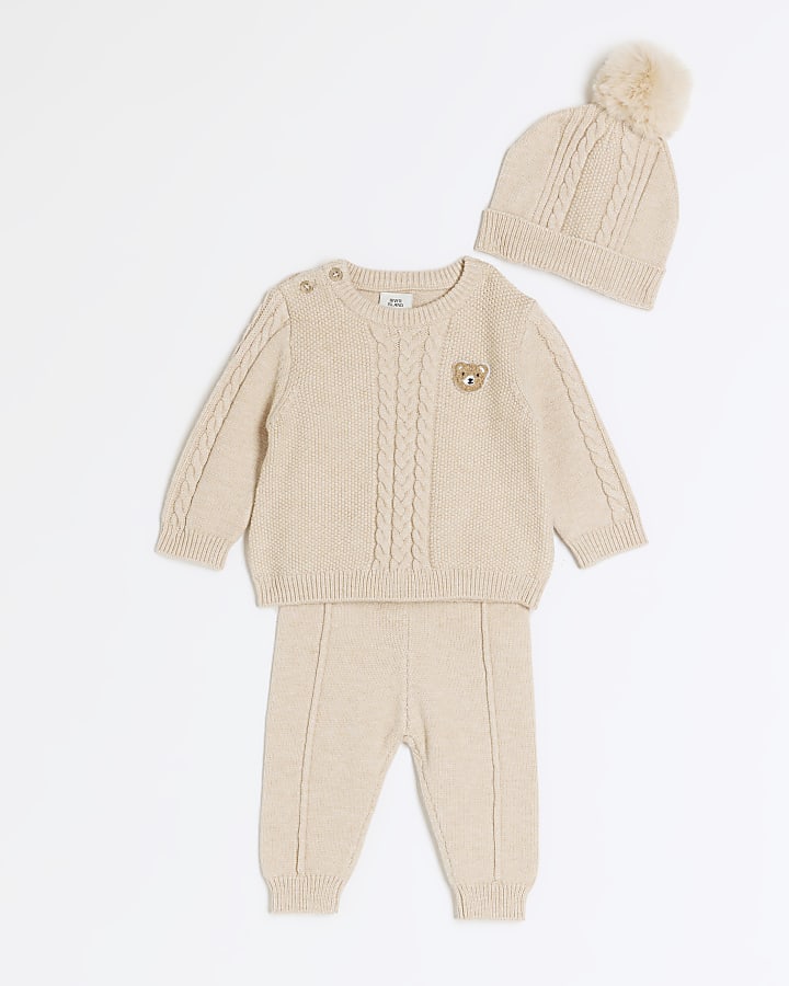 Baby beige cable knit jumper 3 piece set