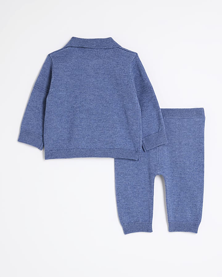 Baby boys navy cable knit polo set