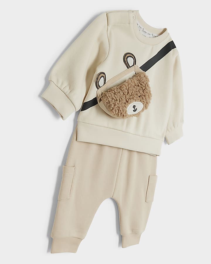 Baby boys beige bear sweatshirt set