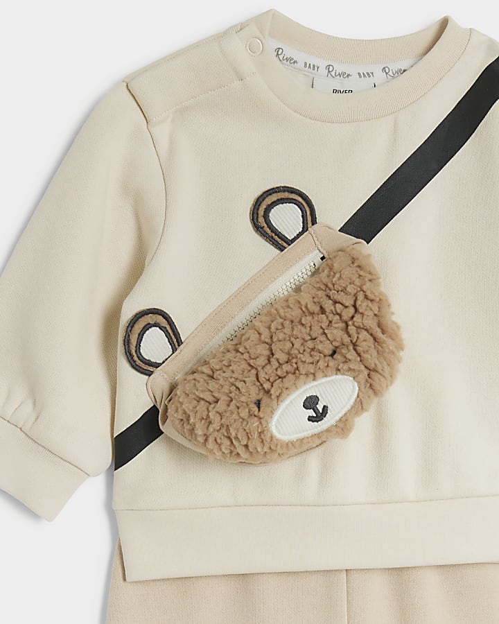 Baby boys beige bear sweatshirt set