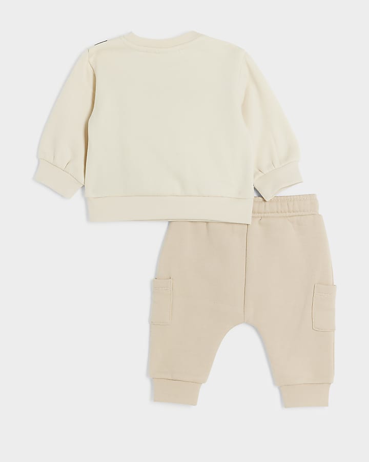 Baby boys beige bear sweatshirt set