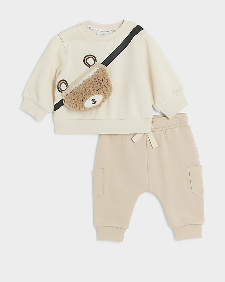 Baby boys beige bear sweatshirt set