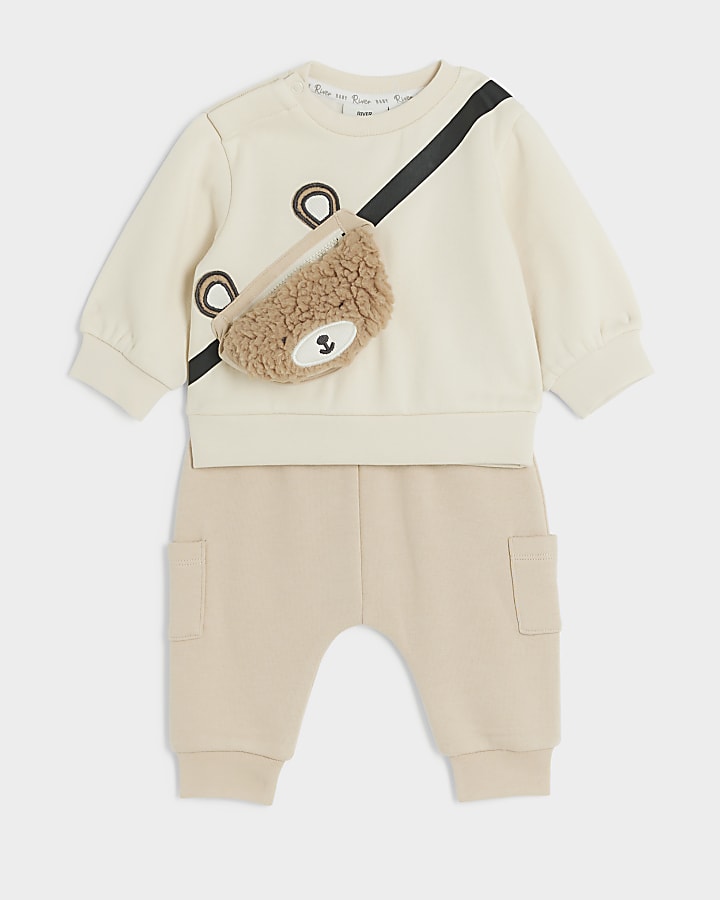 Baby boys beige bear sweatshirt set