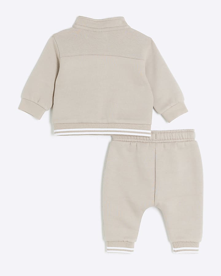 Baby boys brown half zip sweatshirt set