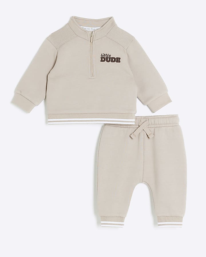 Baby boys brown half zip sweatshirt set