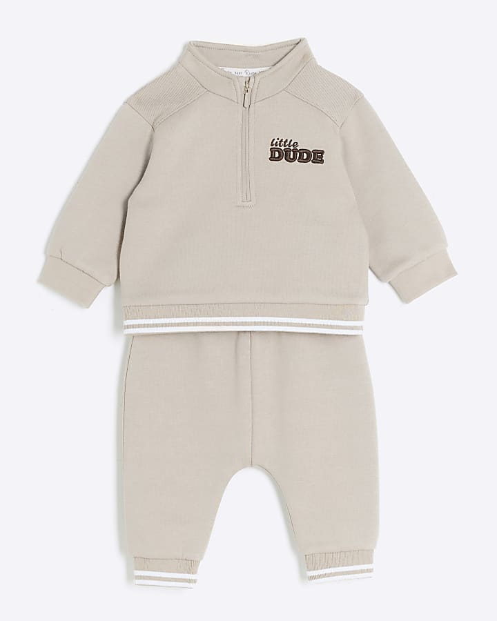 Baby boys brown half zip sweatshirt set