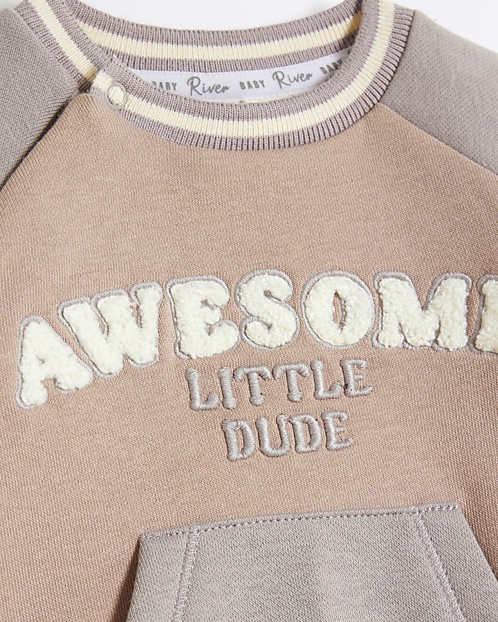 Baby boys beige Colour Block Sweatshirt Set
