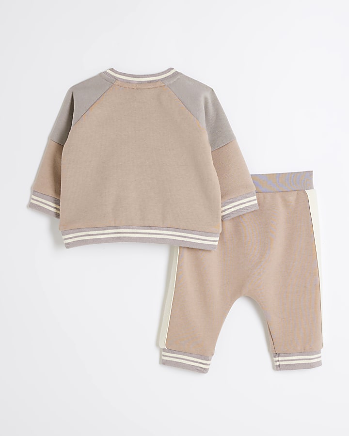 Baby boys beige Colour Block Sweatshirt Set