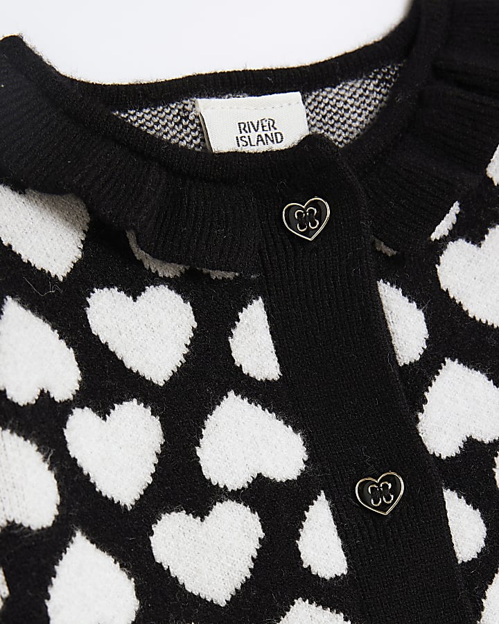 Baby girls black knit heart dress set