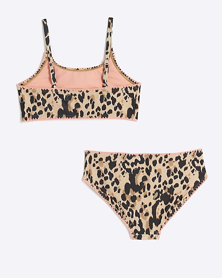 Girls beige leopard print bikini set