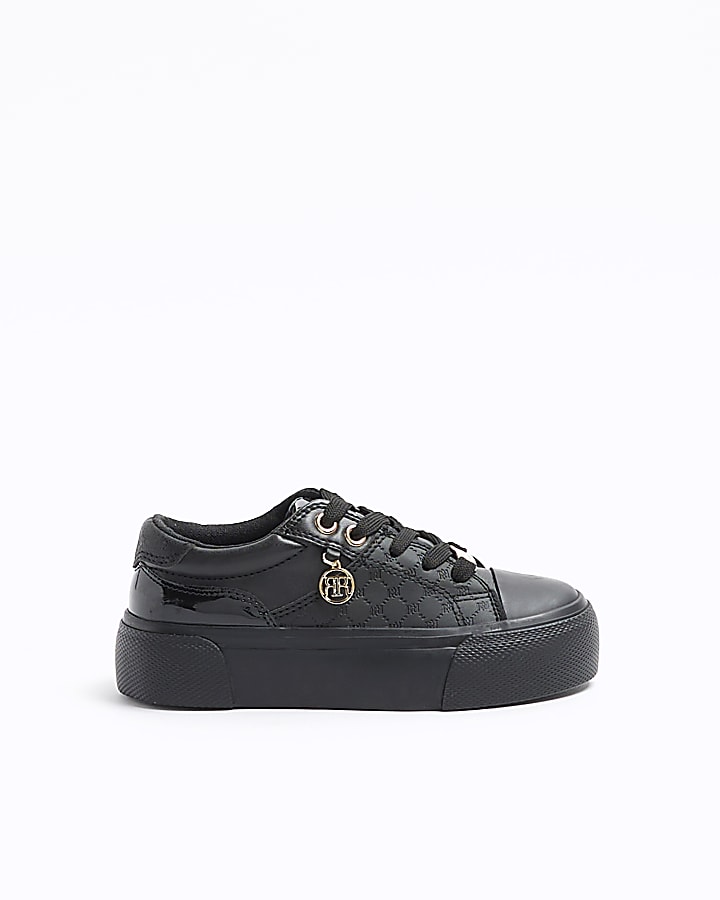 Girls black embossed RI trainers