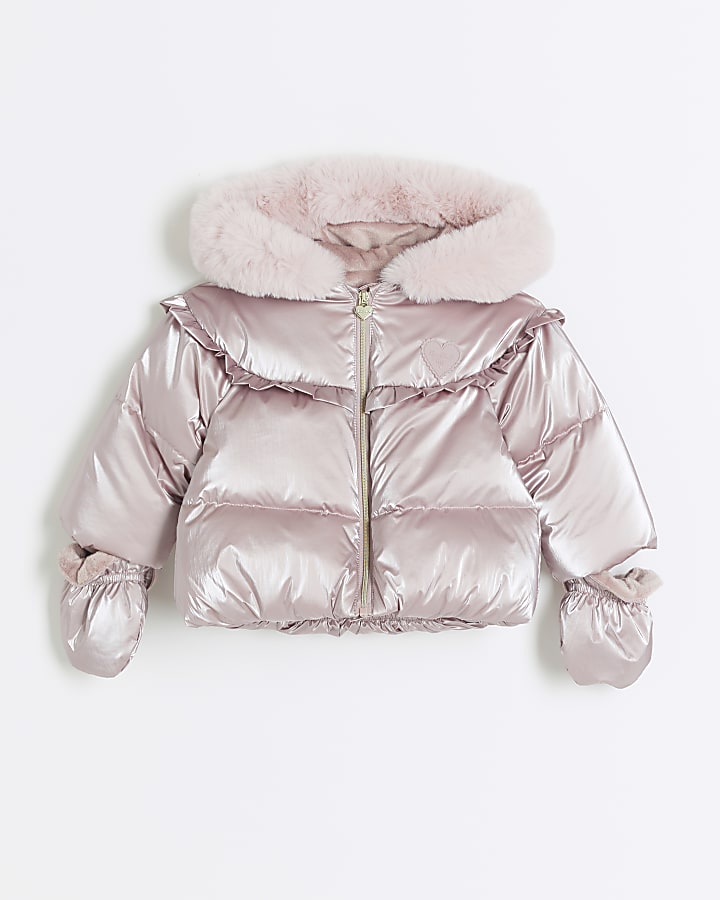 Baby girls pink metallic padded jacket